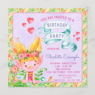 Cute Troll Birthday Party Invitations