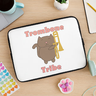 Cute Trombone Cat “Trombone Tribe” Marching Band  Laptop Sleeve