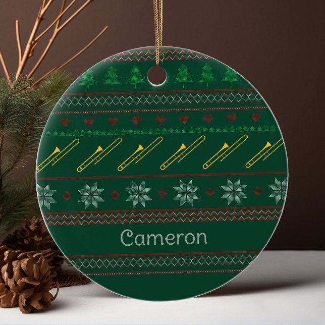 Cute Trombone Christmas Sweater Pattern Custom Ceramic Tree Decoration (Creator Uploaded)
