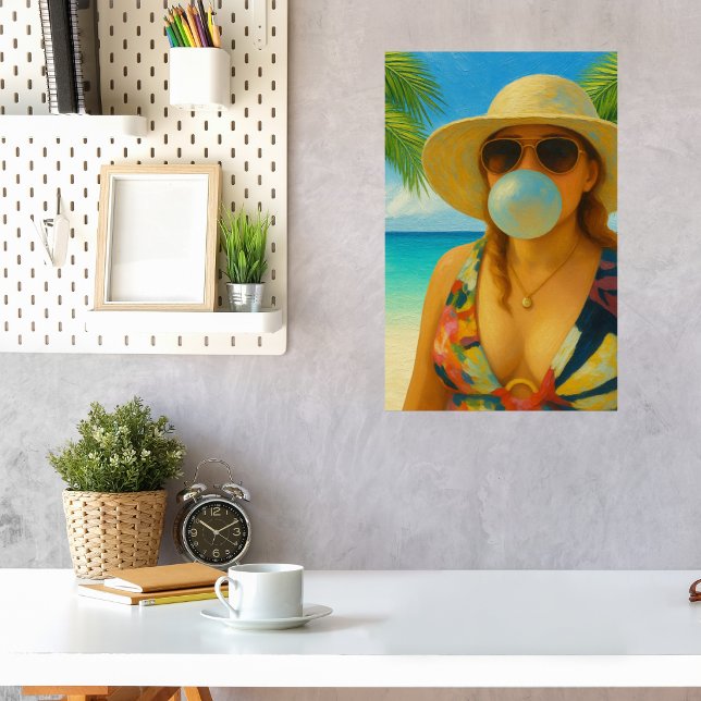 Cute Tropical Beach Babe Bubble Gum Bubble Poster (Creator Uploaded)