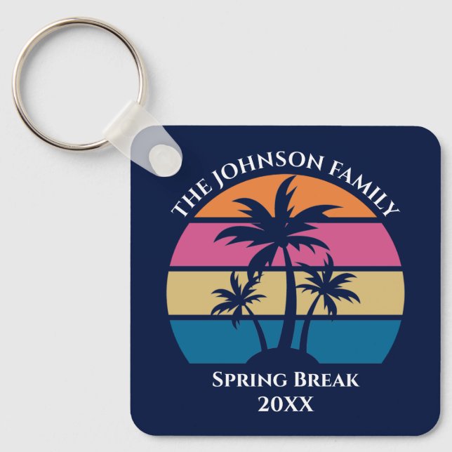 Cute Tropical Beach Custom Blue Beach Keepsake Key Ring (Front)