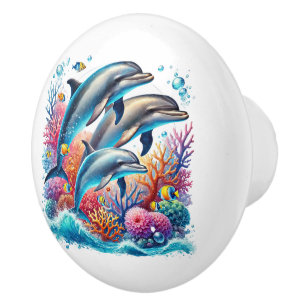 Cute tropical beach house dolphins ceramic knob