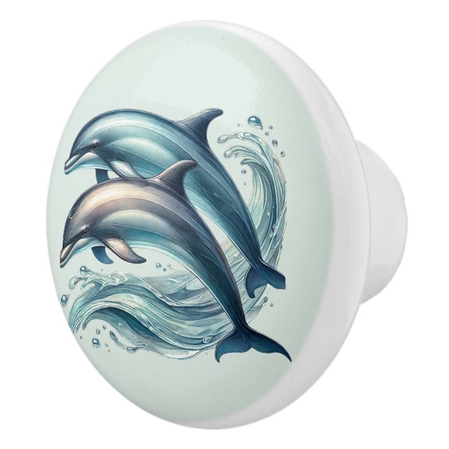 Cute tropical beach house dolphins ceramic knob (Right)