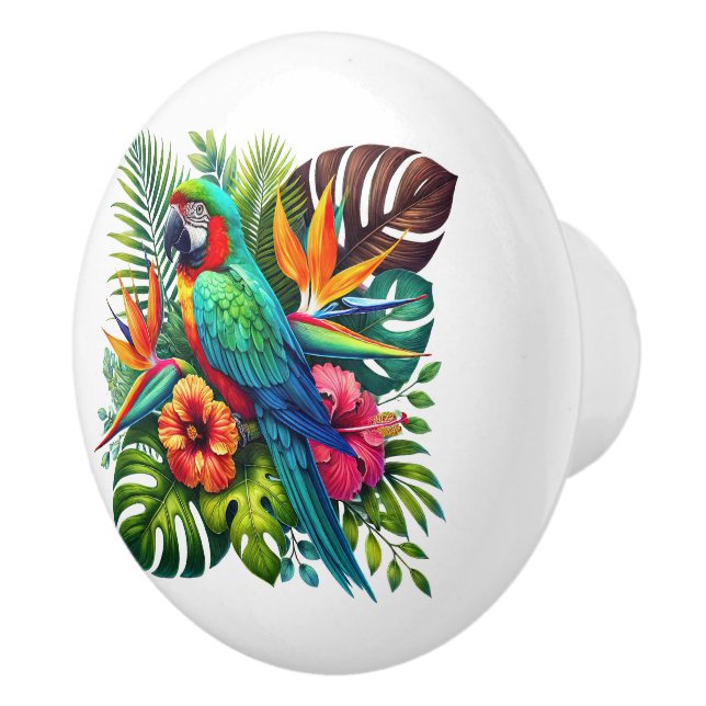 Cute tropical beach house parrots ceramic knob (Right)