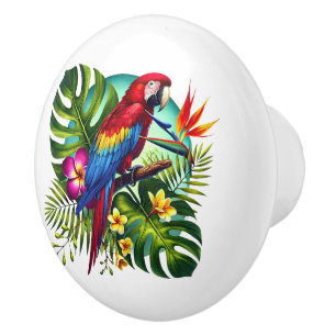 Cute tropical beach house parrots ceramic knob