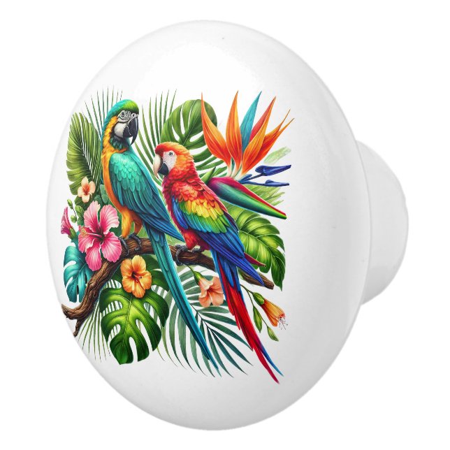 Cute tropical beach house parrots ceramic knob (Right)