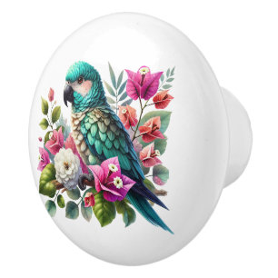 Cute tropical beach house parrots ceramic knob