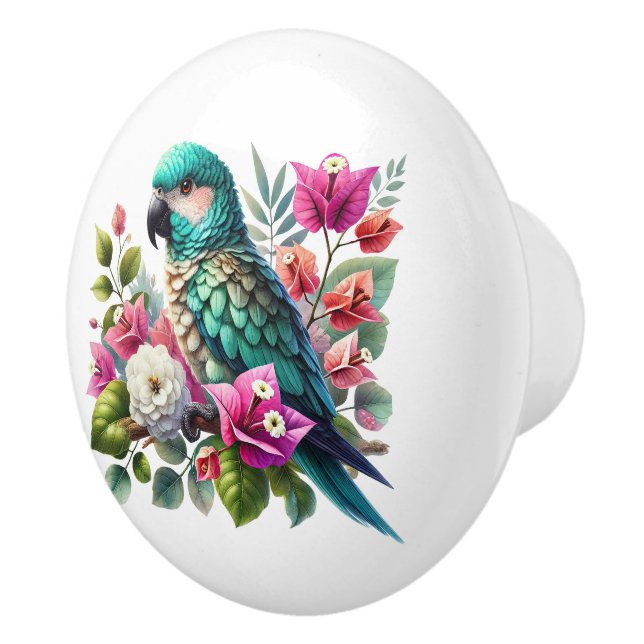 Cute tropical beach house parrots  ceramic knob (Right)