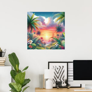 Cute Tropical beach lovers Poster