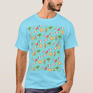 Cute Tropical Beach Summer Pattern Blue Graphic T- T-Shirt