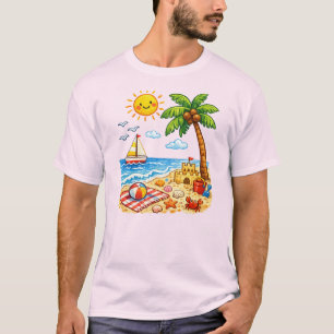 Cute Tropical Beach Summer Vacation Cartoon T-Shirt