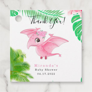 Cute Tropical Bird Pink Dinosaur Baby Girl Shower  Favour Tags