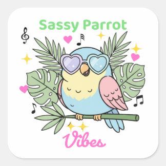 Cute Tropical Bird "Sassy Parrot Vibes" Sunglasses Square Sticker