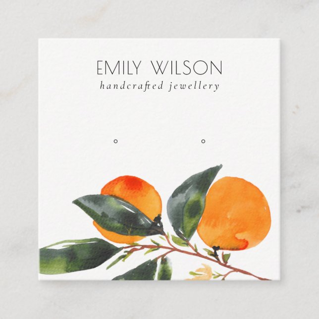 Cute Tropical Boho Mandarin Stud Earring Display Square Business Card (Front)