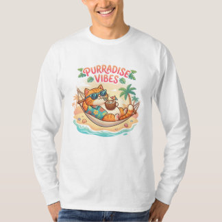 Cute Tropical Cat Hammock “Purradise Vibes” Beach T-Shirt