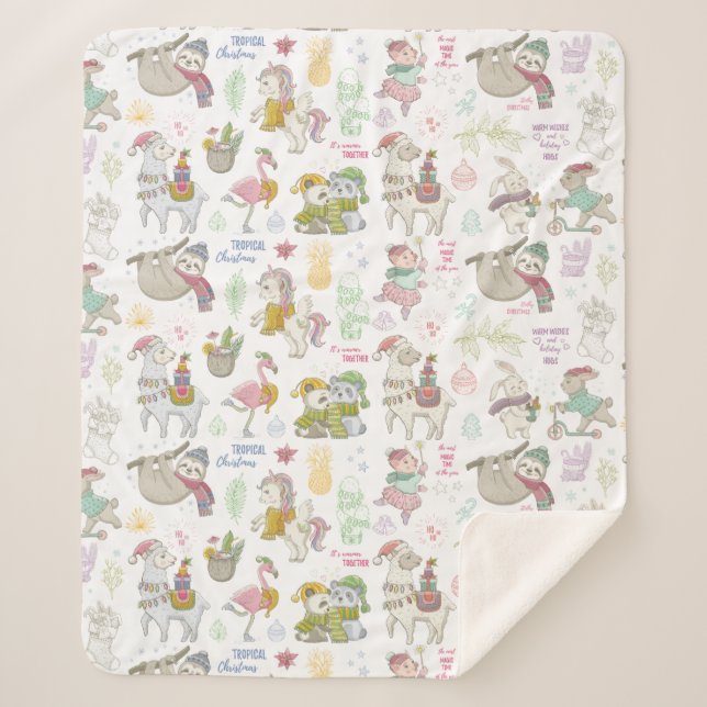 Cute Tropical Christmas Sherpa Blanket (Front)
