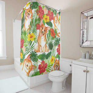 Cute Tropical Corgi Colourful  Shower Curtain