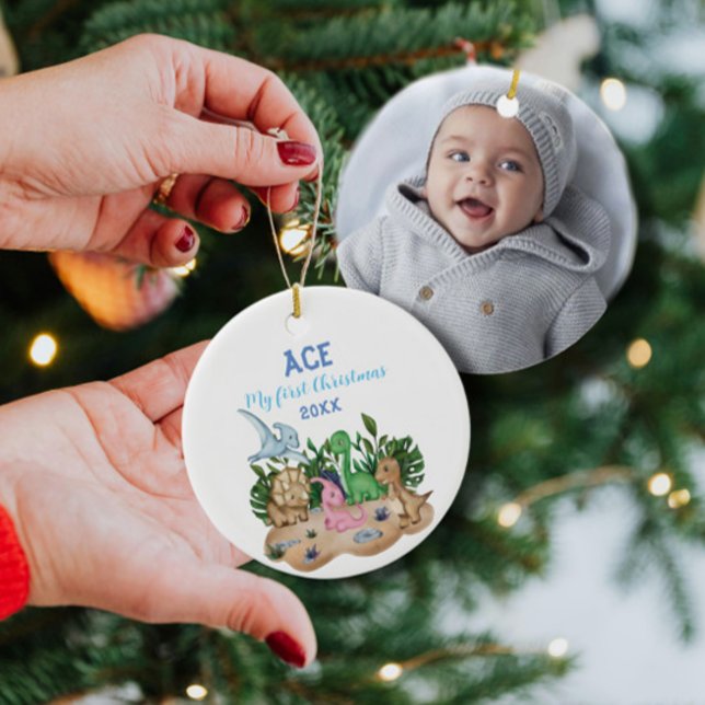 Cute Tropical Dinosaurs Baby First 1st Christmas Ceramic Tree Decoration (Creator Uploaded)