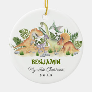 Cute Tropical Dinosaurs Baby First 1st Christmas Ceramic Tree Decoration