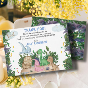 Cute Tropical Dinosaurs Jungle Greenery Birthday Thank You Card