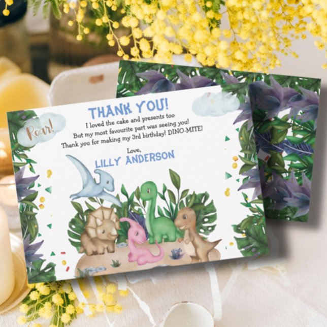 Cute Tropical Dinosaurs Jungle Greenery Birthday Thank You Card (Creator Uploaded)