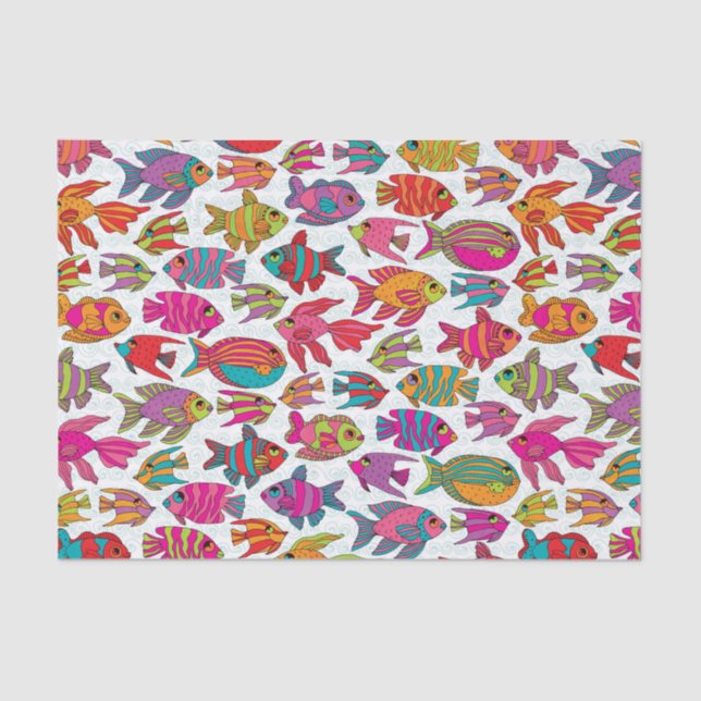 Cute Tropical Fish Pink Turquoise Green Pattern Tissue Paper (Front)