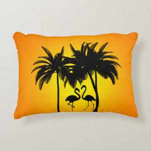 Cute Tropical Flamingo And Palm Trees Scenic Sunse Decorative Cushion