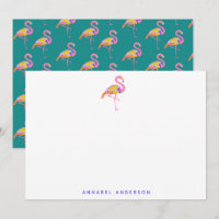 Cute Tropical Flamingo Green Purple Personalised