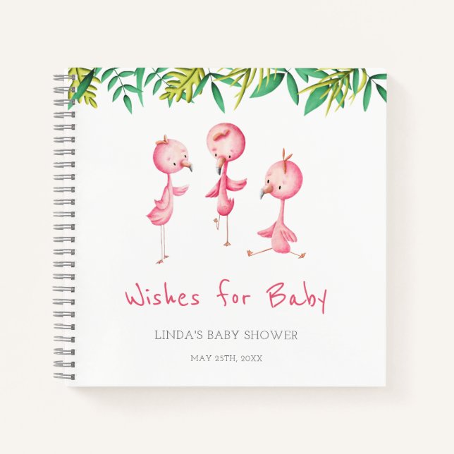 Cute Tropical Flamingo Wishes for Baby Guest Book (Front)