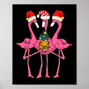 Cute Tropical Flamingos And Pineapple Christmas In Poster