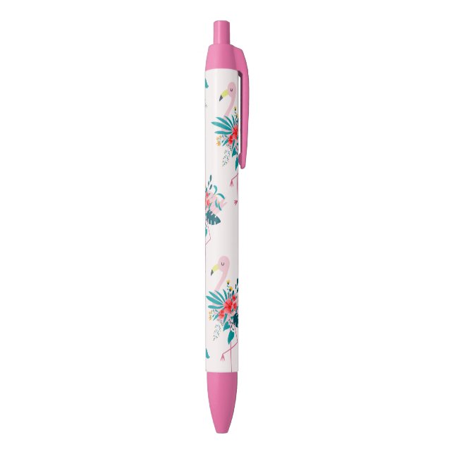 Cute Tropical Floral Flamingo Pattern Black Ink Pen (Bottom (Vertical))