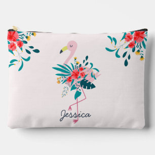 Cute Tropical Floral Flamingo Personalised Accessory Pouch