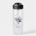 Cute Tropical Floral Flamingo Personalised Water Bottle<br><div class="desc">Pretty floral flamingo personalised water bottle.</div>