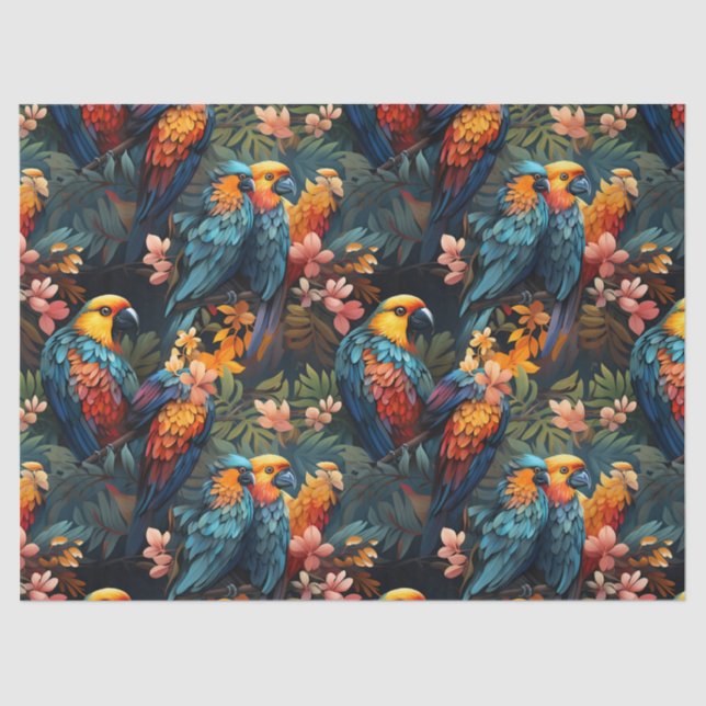 Cute Tropical Floral Jungle Birds Decoupage  Tissue Paper (Front)