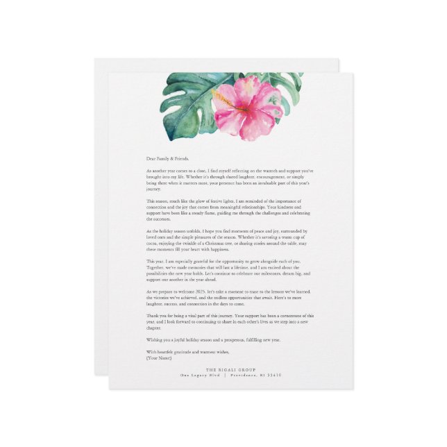 Cute Tropical Floral Letterhead Template (Front/Back In Situ)