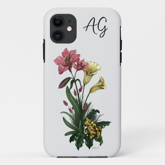 Cute Tropical Frog and Lily Botanical Floral Art Case-Mate iPhone Case (Back)
