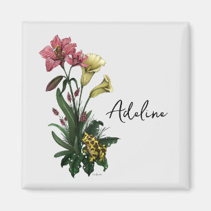 Cute Tropical Frog and Lily Botanical Floral Art Magnet