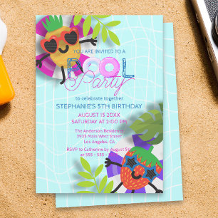 Cute Tropical Fruit Pool Party Kids Birthday Invitation
