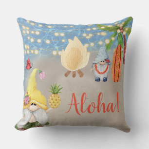 Cute Tropical Gnomes on the Beach Luau Party Cushion