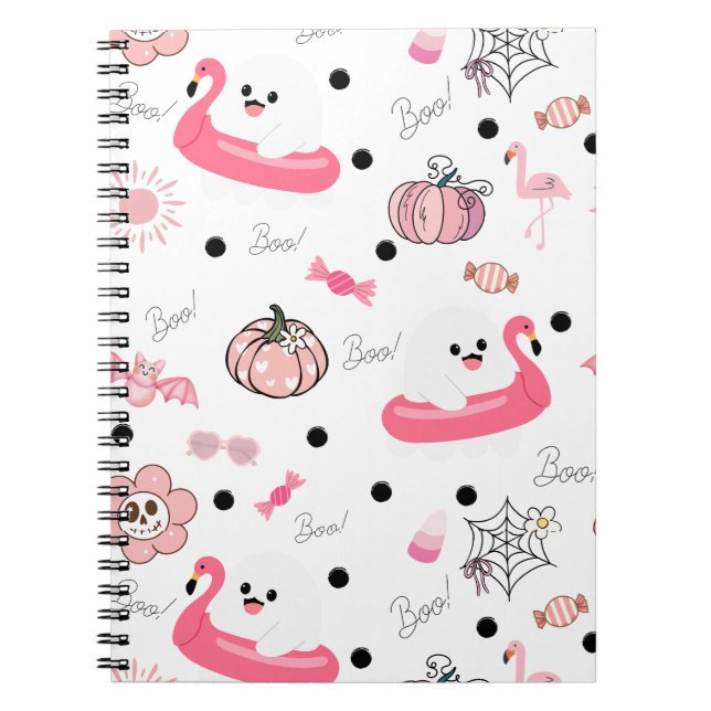 Cute Tropical Halloween Journal – Ghost Flamingo (Front)