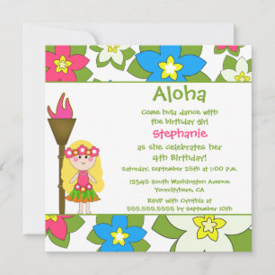 Cute tropical hula girls birthday party invitation