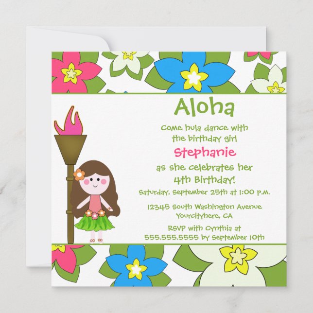Cute tropical hula girls birthday party invitation (Front)