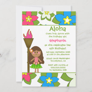 Cute tropical hula girls birthday party invitation