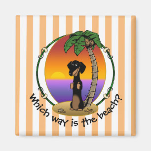 Cute Tropical Island Beach Dachshund (black & tan) Magnet