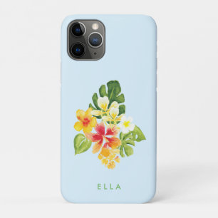 Cute tropical island floral watercolor flower name iPhone 11 pro case