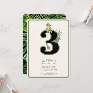 Cute Tropical Jungle 3rd Birthday Animal Invitation