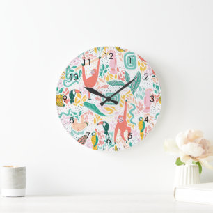 Cute Tropical Jungle Animal Large Clock