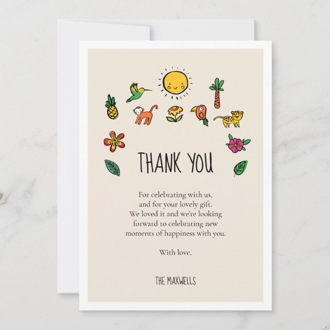 Cute tropical jungle Baby shower Thank You Card (Front)