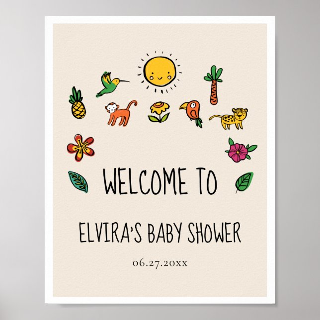 Cute tropical jungle Baby shower welcome Poster (Front)