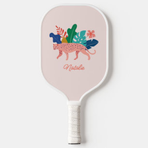 Cute Tropical Jungle Leopard Name Pickleball Paddle